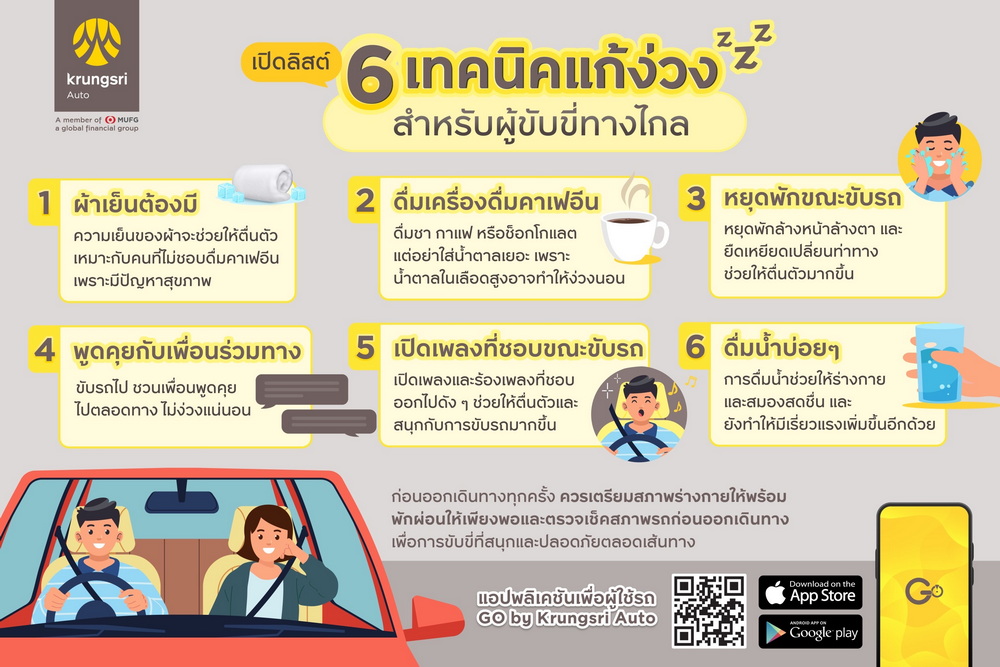 เดินทางปลอดภัยไม่ไหวอย่าฝืน! 6 เทคนิคแก้ง่วงจาก กรุงศรี ออโต้