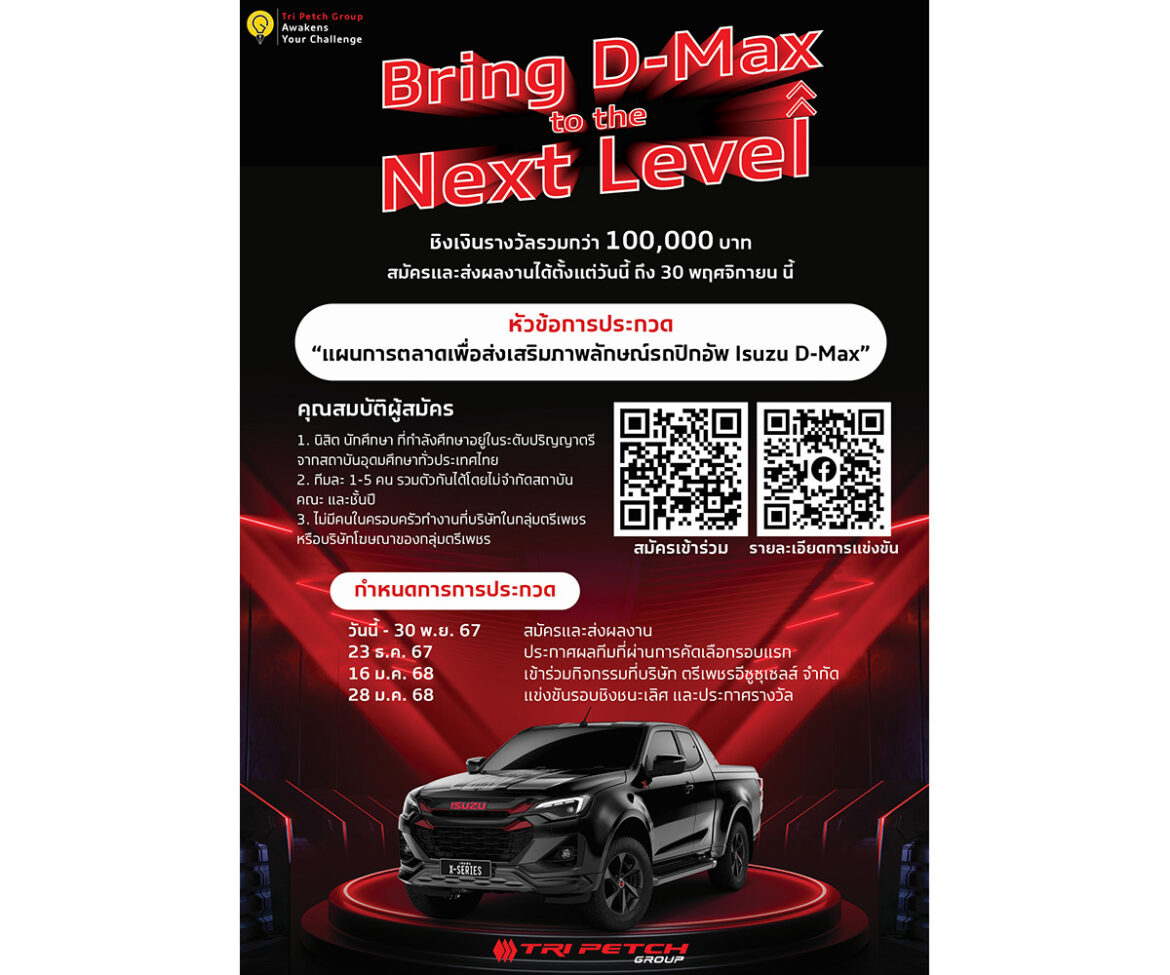 “กลุ่มตรีเพชร” ชวนเยาวชนรุ่นใหม่ โชว์ไอเดียแผนการตลาด “Bring D-Max to the Next Level”